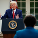 President Donald Trump berates PBS reporter Yamiche Alcindor during a coronavirus task force briefing in the Rose Garden of the White House, Sunday, March 29, 2020, in Washington.